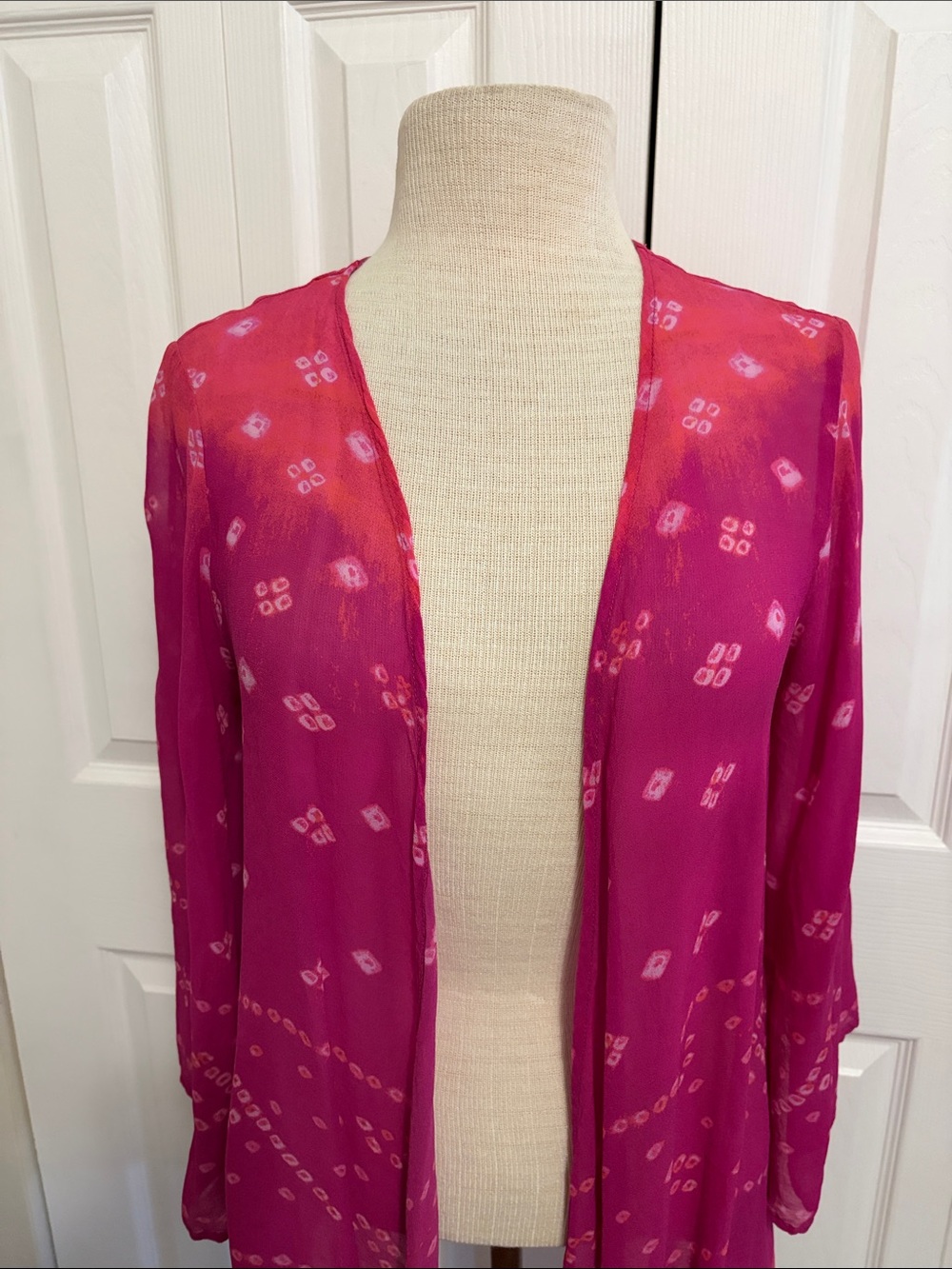 Laguna Topper Soft Surroundings Sheer Fuchsia Open Front Kimono Size Small